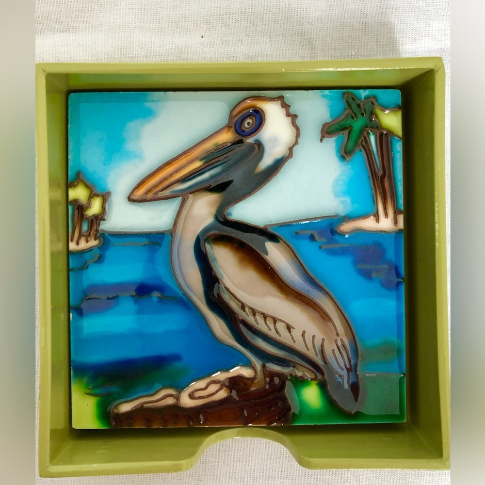 🌴Pelican Ceramic Glazed Tile Trivet